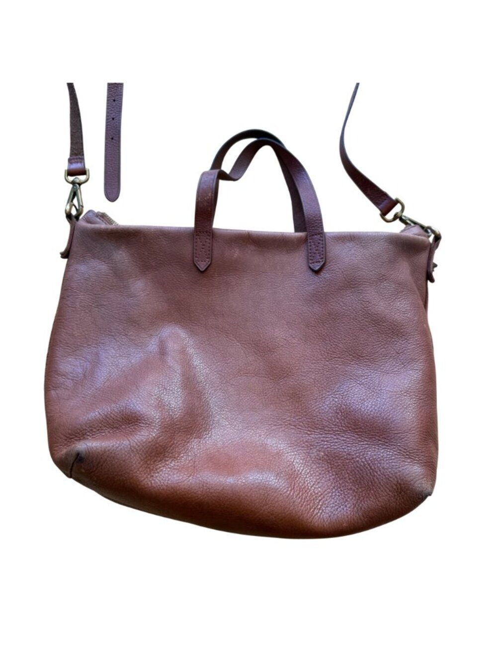 Madewell Women's Crossbody Bag Brown Leather Zip-Top Transport Travel Tote Purse - Picture 2 of 13